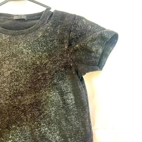 ATM Black Metallic Foil Short Sleeve Crew Neck Tee - Picture 4 of 7